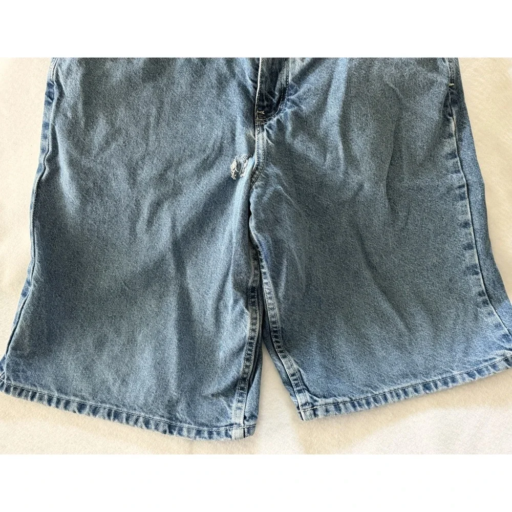 Vintage 90's Empyre Men's Blue Denim Patch Jorts Baggy Skater Grunge Size 30